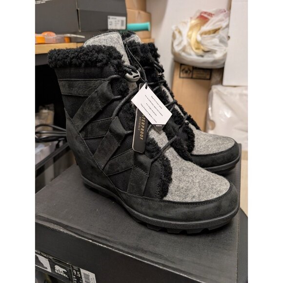 Sorel Joan Of Arctic Wedge II Cozy Black Waterproof Winter Boots Sz 9.5 - Picture 5 of 14